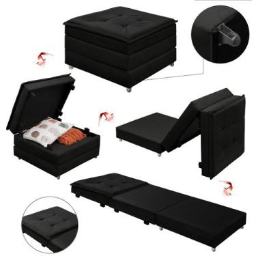 Imagem de Puff Dobrável Vira Cama Bau Com Rodinha Para Sala Quarto Estofado Pret