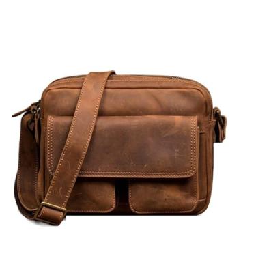 Imagem de Bolsa crossbody de couro artesanal para homens pequena mochila masculina vintage bolsa mensageiro de ombro(Light brown)