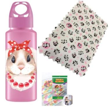 Imagem de Kit 3 Toalhas de Geladeira Panda + Garrafa Coelho Rosa 350ml - JW SHOP