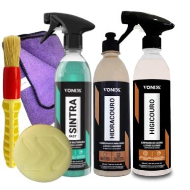 Imagem de Vonixx Kit Limpeza de Couro, Sintra Fast, Hidracouro, Higicouro, com Flanela, Pincel e Aplicador