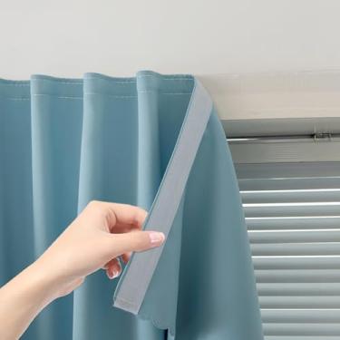 Imagem de Cortinas autoadesivas, persiana preta para janela, tecido blackout, cortinas temporárias fáceis de pendurar sem necessidade de haste, uso para quarto, quarto, cozinha, 119 cm L x 149 cm C, azul lago,