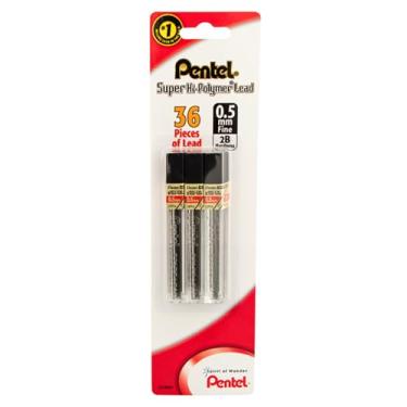Imagem de Pentel Recargas de grafite 0,5 mm 2B, preto, 12 grafites por tubo (C505-2B) – Pacote com 3