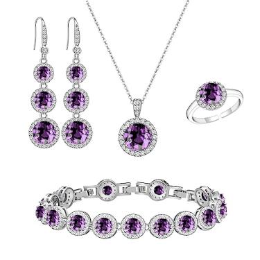 Imagem de LMXXVJ Conjunto de joias para mulheres, colar brincos anel ajustável conjunto de pulseira aniversário aniversário aniversário dia das mães dia de Natal moda joias formais presente menina/mãe/esposa/avó/melhor amiga/tia, Cobre, Ametista sintética