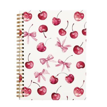 Imagem de OXW Caderno Coquette com laço rosa, planejador de cereja rosa, caderno fofo para mulheres e meninas, material escolar Coquette, planejador de coisas, caderno espiral pautado para faculdade, 14 x 21 cm