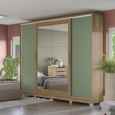 Imagem de Guarda-Roupa Casal Kappesberg CB01N565, 4 Portas de Correr Reversíveis com Espelho, Verde ou Macadâmia, 265 cm