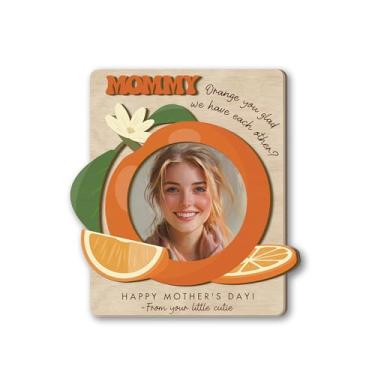 Imagem de PERSONAL84 Porta-retrato magnético para mamãe para geladeira, moldura magnética de madeira de 10 cm, presente de dia das mães para mãe, mamãe, tia, avó, ímãs para geladeira, laranja, You Glad