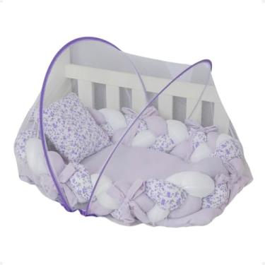 Imagem de Mosquiteiro Tule Elástico Com Ninho Redutor Berço Portátil (Lilás - Raminho)