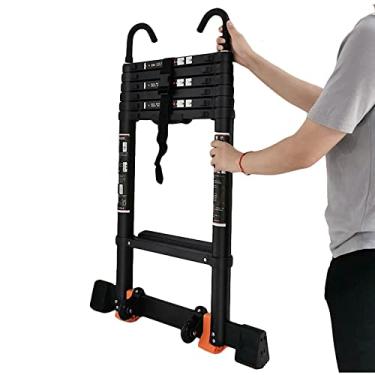 Imagem de Escadas telescópicas pretas montadas na parede escada telescópica com gancho destacável e para sótão de barraca de teto de trailer