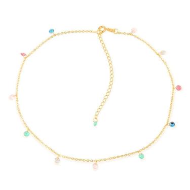 Imagem de Colar Dourado Chocker Pontos De Luz Coloridos Cristais