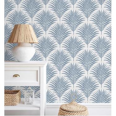 Imagem de Rugreat Papel de parede moderno para contato azul boho para armários autoadesivo papel de parede removível para quarto folha papel de contato geométrico banheiro à prova d'água azul/branco 17,3 pol. L