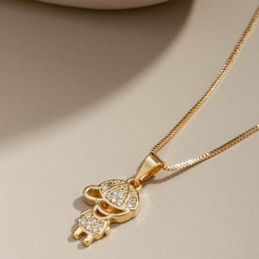 Imagem de Colar Filhos Pingente Menino, Semijoia, Ouro 18K - SEM MARCA, Cristal