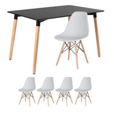 Imagem de Mesa De Jantar Retangular Eames 80 X 120 Cm Preto + 4 Cadeiras Eiffel Dsw Cinza Claro