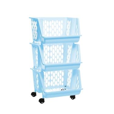 Imagem de Prateleira Estante de Plástico Modular Multiuso 3 Andares Organizadora(Azul)