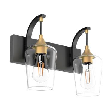 Imagem de Ralbay Luminária De Vaidade Preta/Dourada, 2 Luzes, Luminária Industrial Para Banheiro Sobre Espelho Com Vidro Transparente, Arandela De Parede Preta Para Banheiro