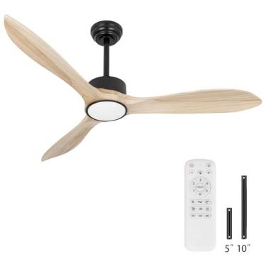 Imagem de iTni Ventilador De Teto De 52 Polegadas Com Luzes, Ventiladores De Teto De Madeira Com Controle Remoto, Luz Regulável, 3 Cct, 6 Velocidades, Motor Cc Silencioso, 2 Hastes, Ventilador De Teto Para Qu