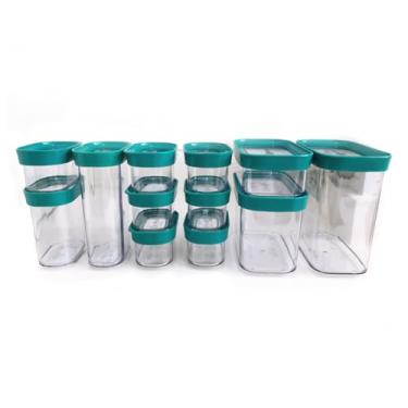 Imagem de Kit 12 Potes Herméticos Para Mantimentos Temperos Cozinha De Acrilico (Verde)