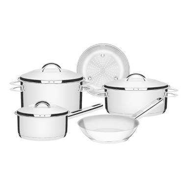 Imagem de Jogo de Panelas Tramontina Solar em Aço Inox com Fundo Triplo e Tampas de Inox 5 Peças