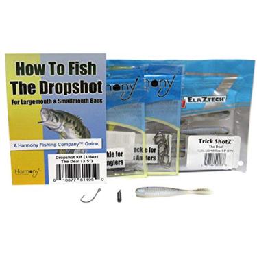 Imagem de Kit de pesca de robalo Dropshot - Harmony Pesos de tungstênio Dropshot de 1/226.8 g (6 unidades) + Ganchos Dropshot Série Razor (10 unidades) + Z-Man Trick Shotz (8,9 cm, The Deal, 6 unidades) + Guia