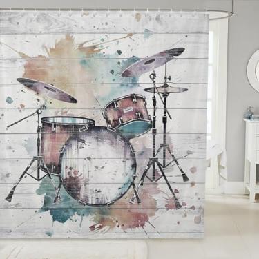 Imagem de Feelyou Kit de cortina de chuveiro infantil com tema de música rock conjunto de cortina de banheiro para meninos meninas adolescentes amantes da música cortina de banho instrumentos musicais