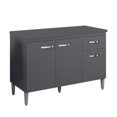 Imagem de Balcão Gabinete Para Pia Com Tampo 120cm 3 Portas E 1 Gaveta Gabriela Cinza - Ajl Móveis