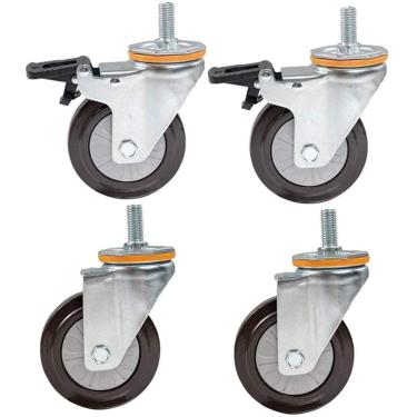 Imagem de Rodízios 4 Rodízios Pesados M14 M16 Haste De Rosca De Borracha Silenciosa Giratória Universal 400kg Carrinho De Transporte Industrial Roda Com Freio Para Dini