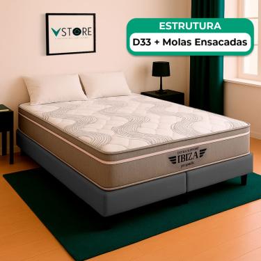 Imagem de Cama Box Baú King Cinza Colchão Ibiza Molas Ensacadas Vstore