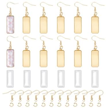 Imagem de UNICRAFTALE 12 conjuntos de 48 peças kit de fabricação de brincos de aço inoxidável com bandejas de pingentes, cabochão de pingente retangular dourado com anéis abertos, pingentes, brincos para fazer