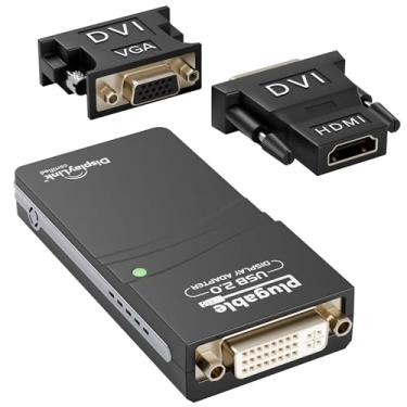 Imagem de Plugable Adaptador de vídeo USB 2.0 para DVI, VGA ou HDMI para vários monitores até 1920 x 1080, suporta Windows 11, 10, 8.1, 7, XP, Mac e ChromeOS