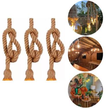 Imagem de Kit 3 Pendentes Corda Sisal 1m Retrô Vintage Rústico E27 para Decoraçã