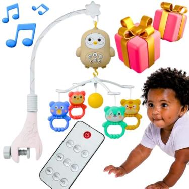 Imagem de Mobile 2 em 1 giratório infantil + chocalhos bebe brinquedo musical melodia varias funções com controle remoto ajustável berço recém-nascido acalma o bebe sono tranquilo relaxante