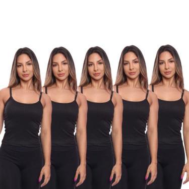 Imagem de Kit 5 Regatas De Alcinha Canelado Lisa Básica Feminina - Brás e Cia, G