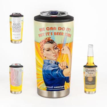 Imagem de Proud Western Refrigerador De Cerveja 4 Em 1, Garrafa 12 Oz, Suporte Para Latas Fino E Padrão, Elegante Vácuo Parede Dupla Aço Inoxidável Universal - Perfeito Amantes Nós Fazemos Isso
