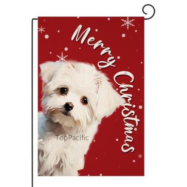 Imagem de TopPacific Bandeira de jardim maltês de Natal 30,5 x 45,7 cm vertical dupla face, bandeiras de jardim de inverno Feliz Natal Bandeira de porta de linho bandeiras de quintal dupla face (10314)