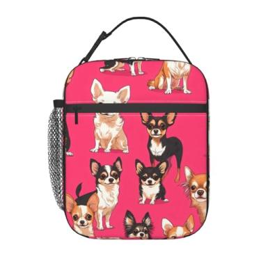 Imagem de ainori Lancheira reutilizável de chihuahua para crianças, meninas, meninos, mulheres e adultos, lancheira rosa vibrante, bolsa térmica de poliéster para escola, piquenique, trabalho, viagem, praia ou
