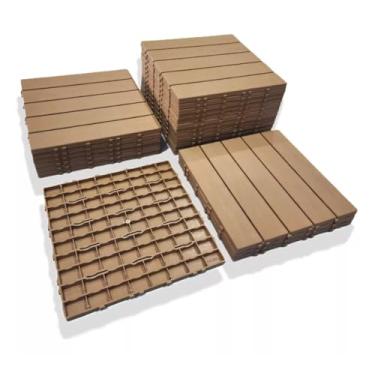 Imagem de Deck Modular Plástico, Textura Madeira, 30x30cm, Kit 5 Unidades, 1,5cm de Altura (Bege)