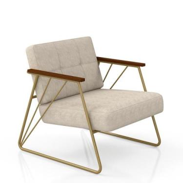 Imagem de Poltrona Estofada Columbia Estilo Industrial Dourado/suede Bege - M.a 