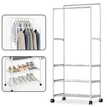 Imagem de Arara De Roupas Multiuso Portátil Com Rodinhas Organização Branco - Es