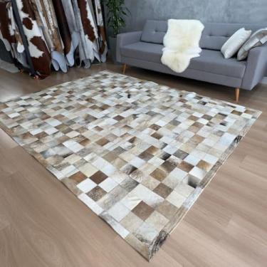 Imagem de Tapete De Couro Tons Exótico Claro 200x250 Placa 10cm Quadriculado