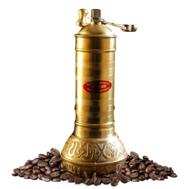 Imagem de Moedor de café de latão manual de 19,3 cm Sozen, moedor de café portátil de aço inoxidável cônico rebarba, moedor de café turco com manivela portátil e moedor de café Sozen