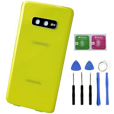 Imagem de Ubrokeifixit Compatível com caixa traseira de vidro com lente de vidro para câmera para Samsung Galaxy S10e 5,8" G970U G970W G970F G970U1 G970F/DS G9700 (não para S10 6.1"/S10 + 6,4"), Amarelo