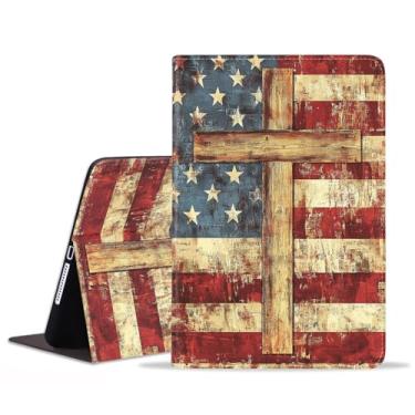 Imagem de FQTBCEARI Capa para Samsung Galaxy Tab S9 FE 5G 10,9 polegadas/Galaxy Tab S9 11 polegadas (2023), capa fina de couro PU com suporte para despertar/hibernar automaticamente, cruz da bandeira americana