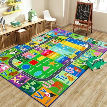 Imagem de HOMORE Tapete educativo infantil, coleção infantil, tapete para aprender alfabeto, números, cores, estações e palavras de animais, tapete para sala de aula, 10 x 1,8 m, verde