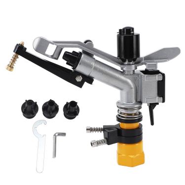 Imagem de Impact Sprinkler 360 graus rotativo de grande área de irrigação de área com interface FNPT de 1 1/2 polegada para o jardim de jardim de jardim Material de liga 24x19cm