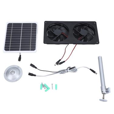 Imagem de Kit de ventilador de painel solar de alta eficiência de 20w, alimentado por solar, fã de escapamento duplo para galinhas Greenhouses Sheds casas de animais de estimação de