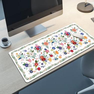 Imagem de BrilliStar Tapete de mesa colorido floral branco tapete de mouse pad grande antiderrapante grande mouse pad macio fofo mouse pad para teclado, escritório, casa, 90 x 39,9 cm