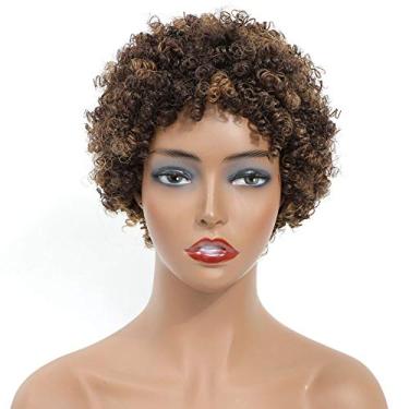 Imagem de Ms Taj Perucas de cabelo humano crespo afro curto para mulheres negras, virgem, brasileiro, curto, encaracolado, afro, cabelo humano, densidade 150% (FS 4/30#)