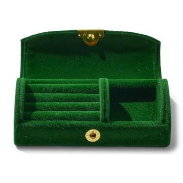 Imagem de Woodten Caixa de presente de joias de veludo portátil pequena joia estojo de viagem para brincos femininos, colar, anéis (verde, 10 x 5 x 5 cm)