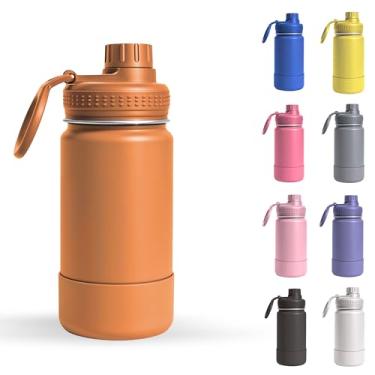 Imagem de Garrafa Térmica Infantil - 350ml, Aço Inox 304 Parede Dupla de Isolamento 24horas Gelado, Tampa Rosca De Segurança, Anti Vazamento, Base Silicone AntiDerrapante, BPA Free (Laranja)