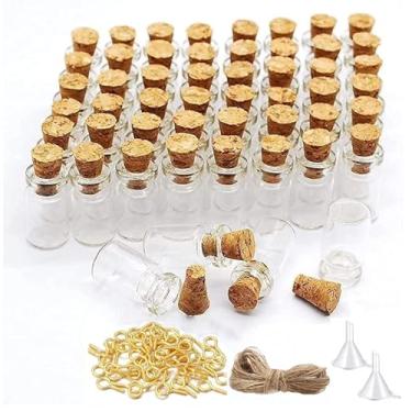 Imagem de Minsily 100 garrafas de vidro pequenas de 1 ml com rolhas de cortiça de 20 metros, pequenos frascos, pequenos frascos de vidro transparentes com parafusos de olhal, garrafa de rolha, faça você mesmo