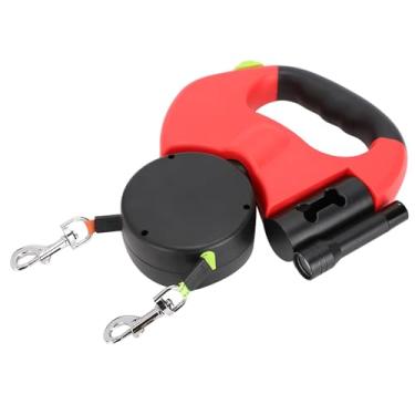 Imagem de Pssopp Condutor de Migração de Cães Expansível Automaticamente Com Luz LED - 360 ° Rotatable Dual Head Leash Ideal para Colméia de Cães de Segurança Noturna (Vermelho)